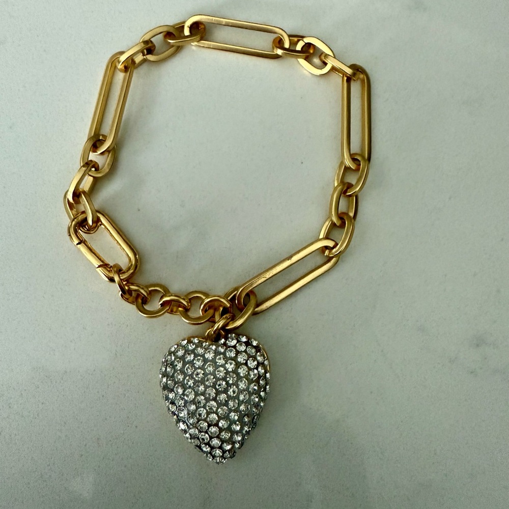 JCrew Gold Heart Pendant Chain Bracelet